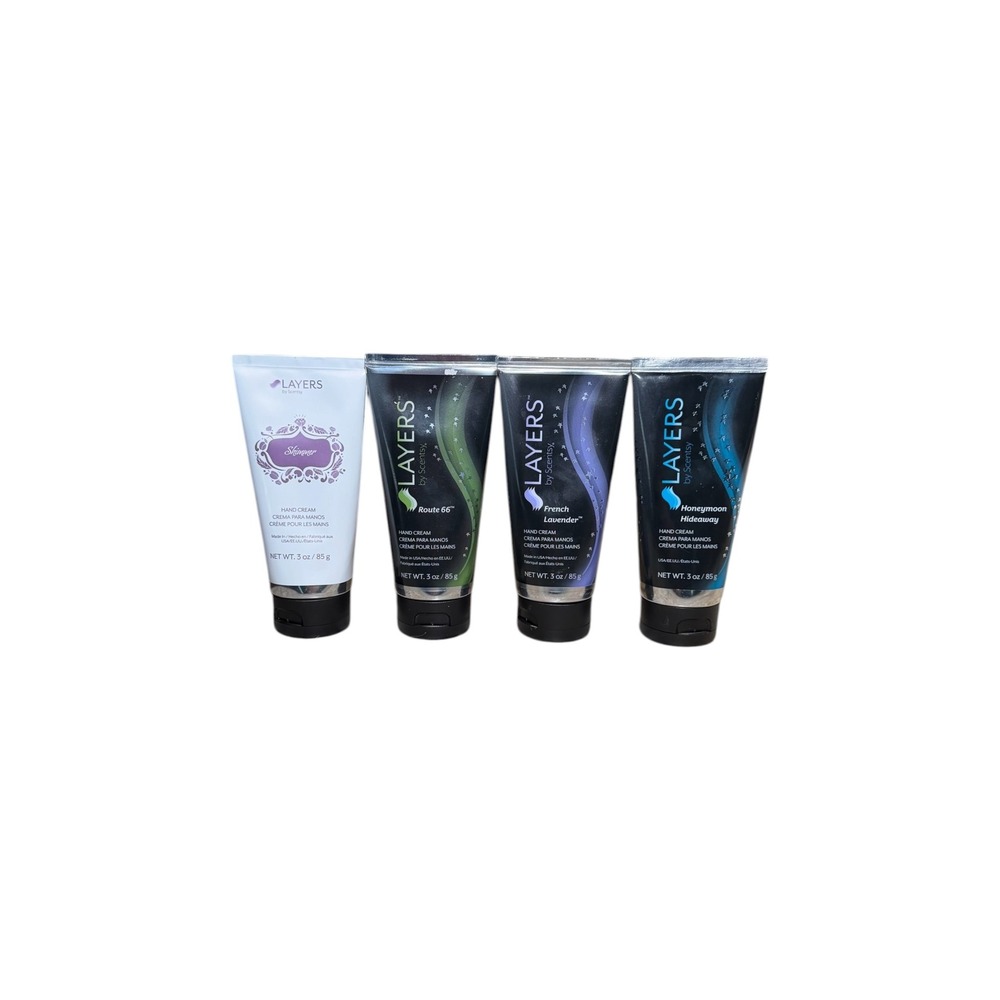 Scentsy Layers Hand Cream Set of 4 Shimmer Route 66 Lavender Honeymoon 3oz Each